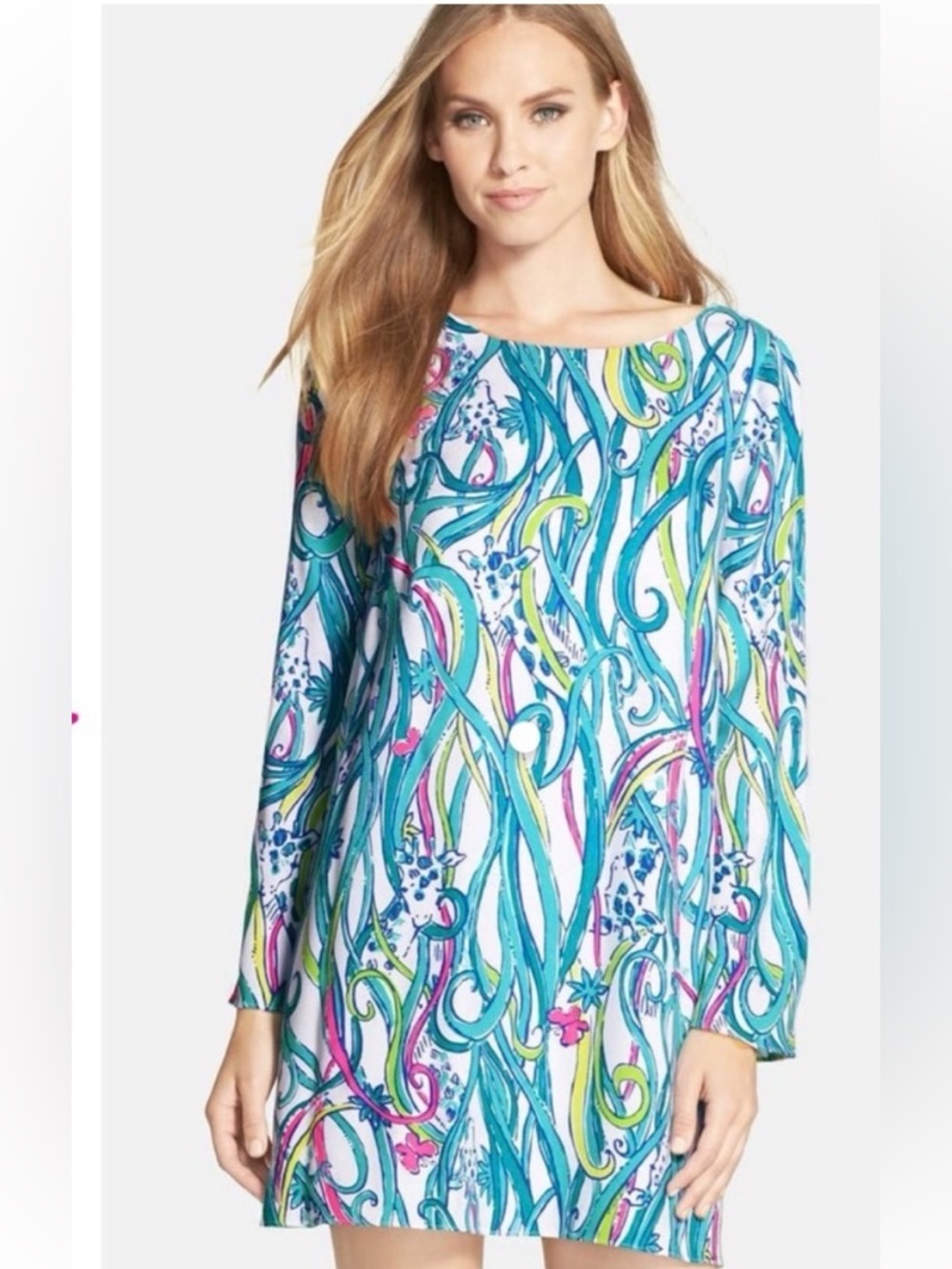 LILLY PULITZER Colette Tunic Dress Giraffe Vibrant Print Size L
